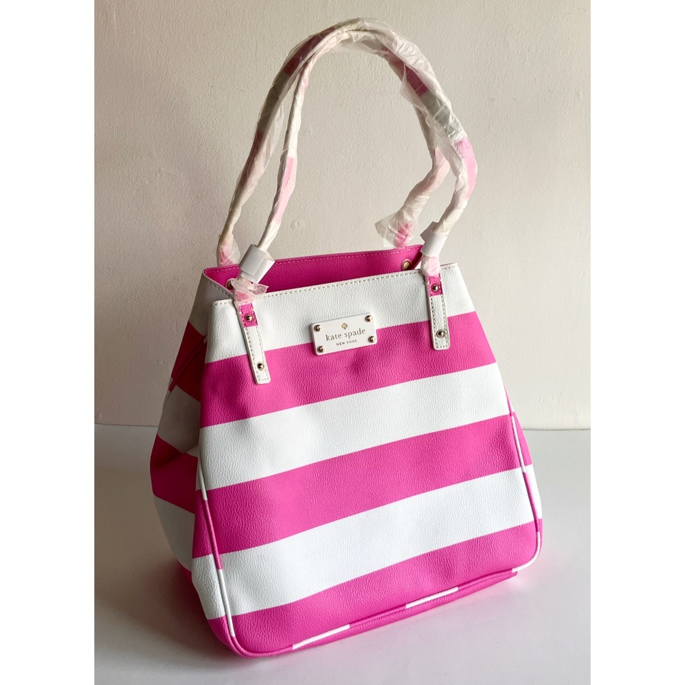 Kate spade pink and white striped tote purse never used